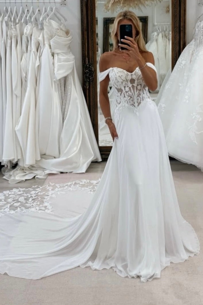 Off-the-Shoulder Corset A-Line Wedding Dress