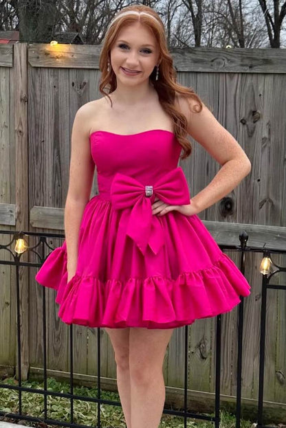 Strapless Taffeta Mini Dress with Statement Bow
