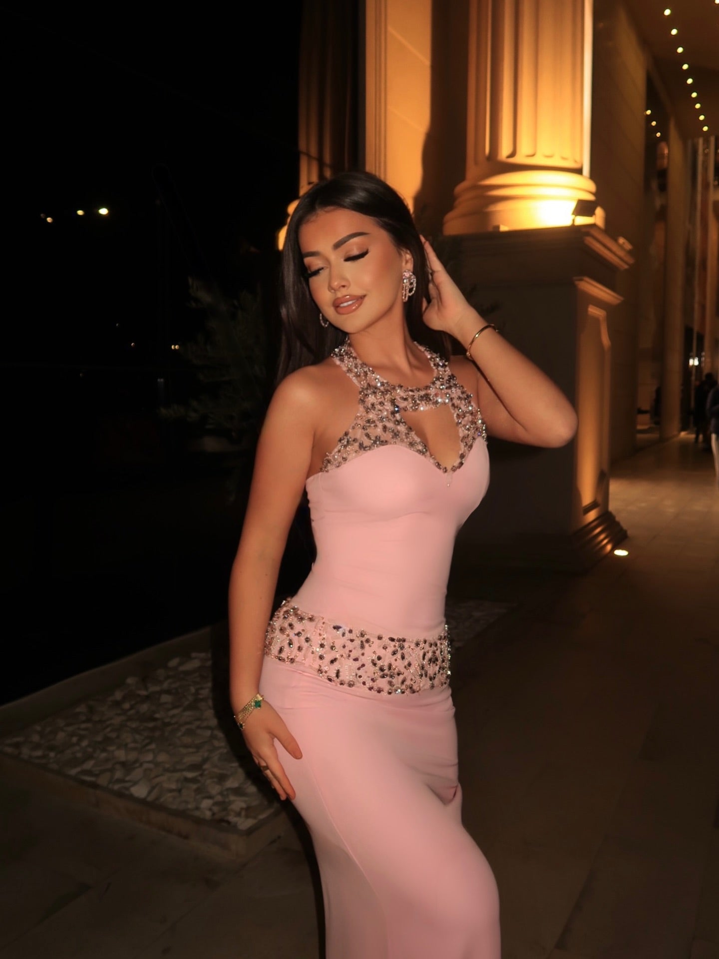 Halter Neck Embellished Mermaid Evening Gown