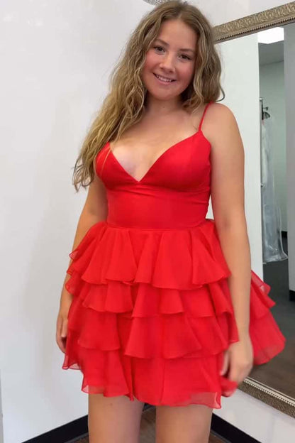 Tiered Ruffled Spaghetti Strap Mini Dress
