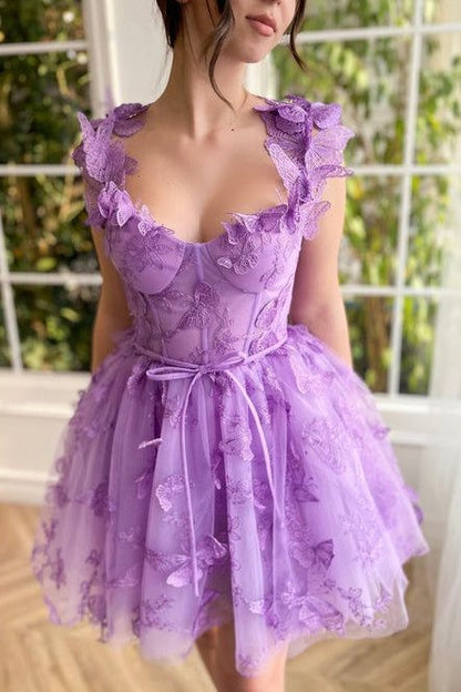 3D Butterfly Corset A-Line Homecoming Dress