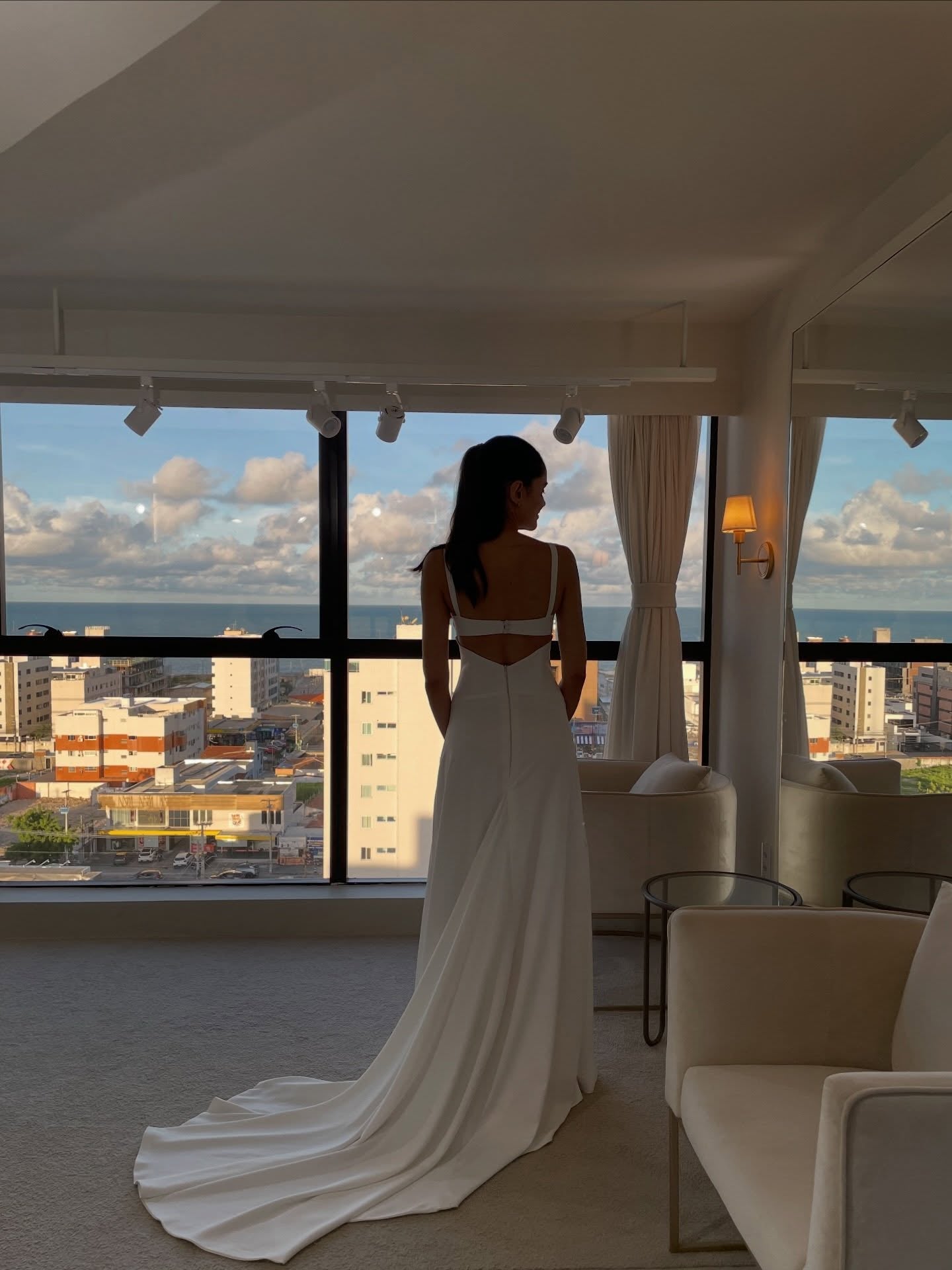 Minimalist Crepe Wedding Dress with Open Back