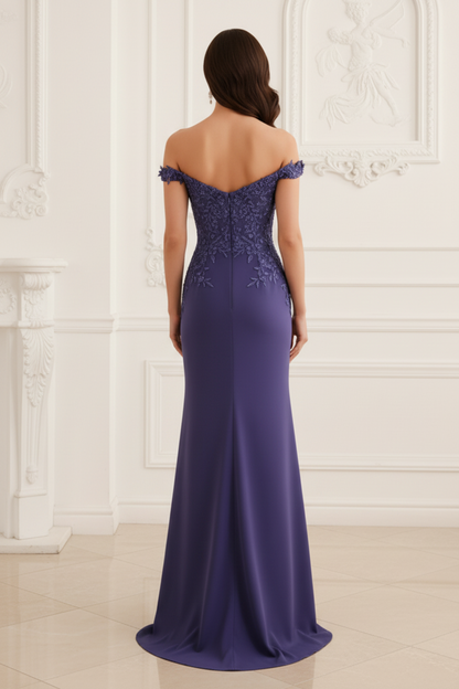 Off-Shoulder Applique Mermaid Evening Gown