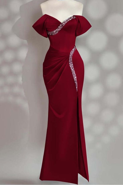 Sleeveless Off the Shoulder Long Mermaid Prom Dress With Beading