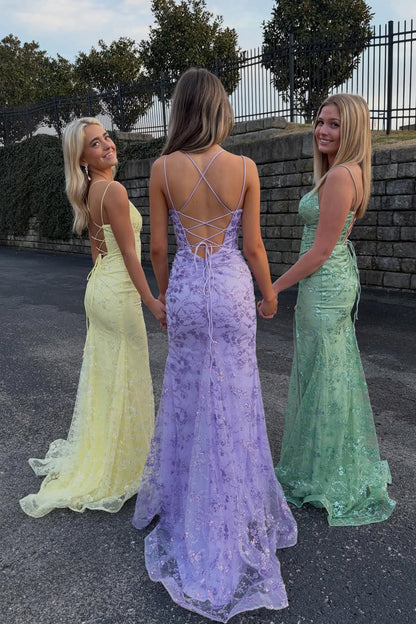 Gorgeous Mermaid V Neck Sequins Lace Long Prom Dress