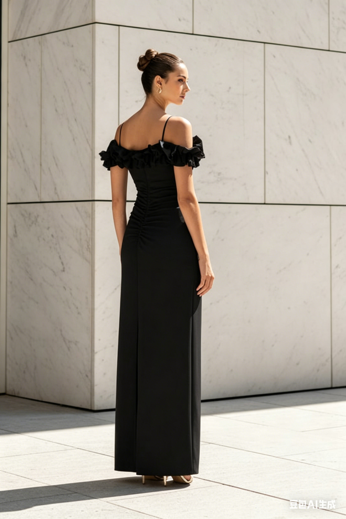 Off-The-Shoulder Sleeveless Floor-Length Elastic Satin Mother Of The Bride Dresses With Shoulder Ruffle