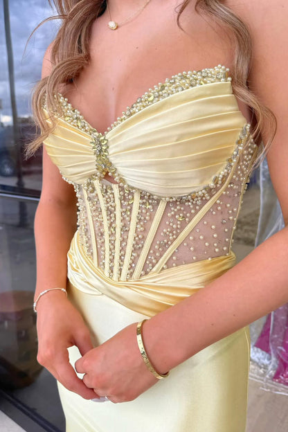 Gorgeous Mermaid V Neck Silk Satin Prom Dress with Beading