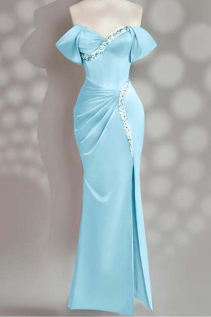 Sleeveless Off the Shoulder Long Mermaid Prom Dress With Beading