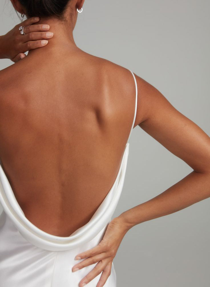 Backless Sheath Fitted Wedding Dresses Silk Like Satin