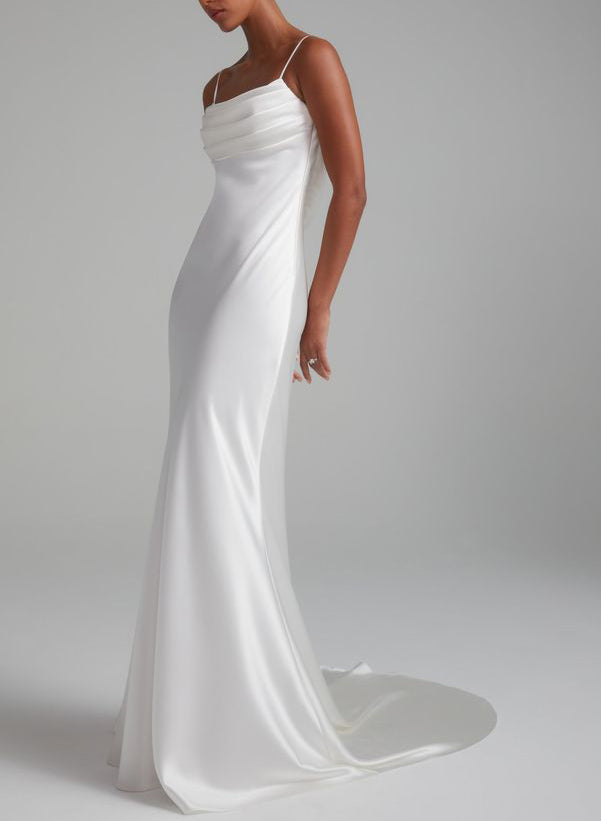 Backless Sheath Fitted Wedding Dresses Silk Like Satin