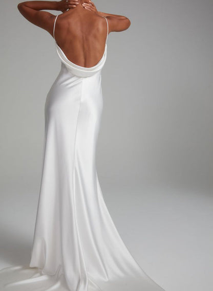 Backless Sheath Fitted Wedding Dresses Silk Like Satin