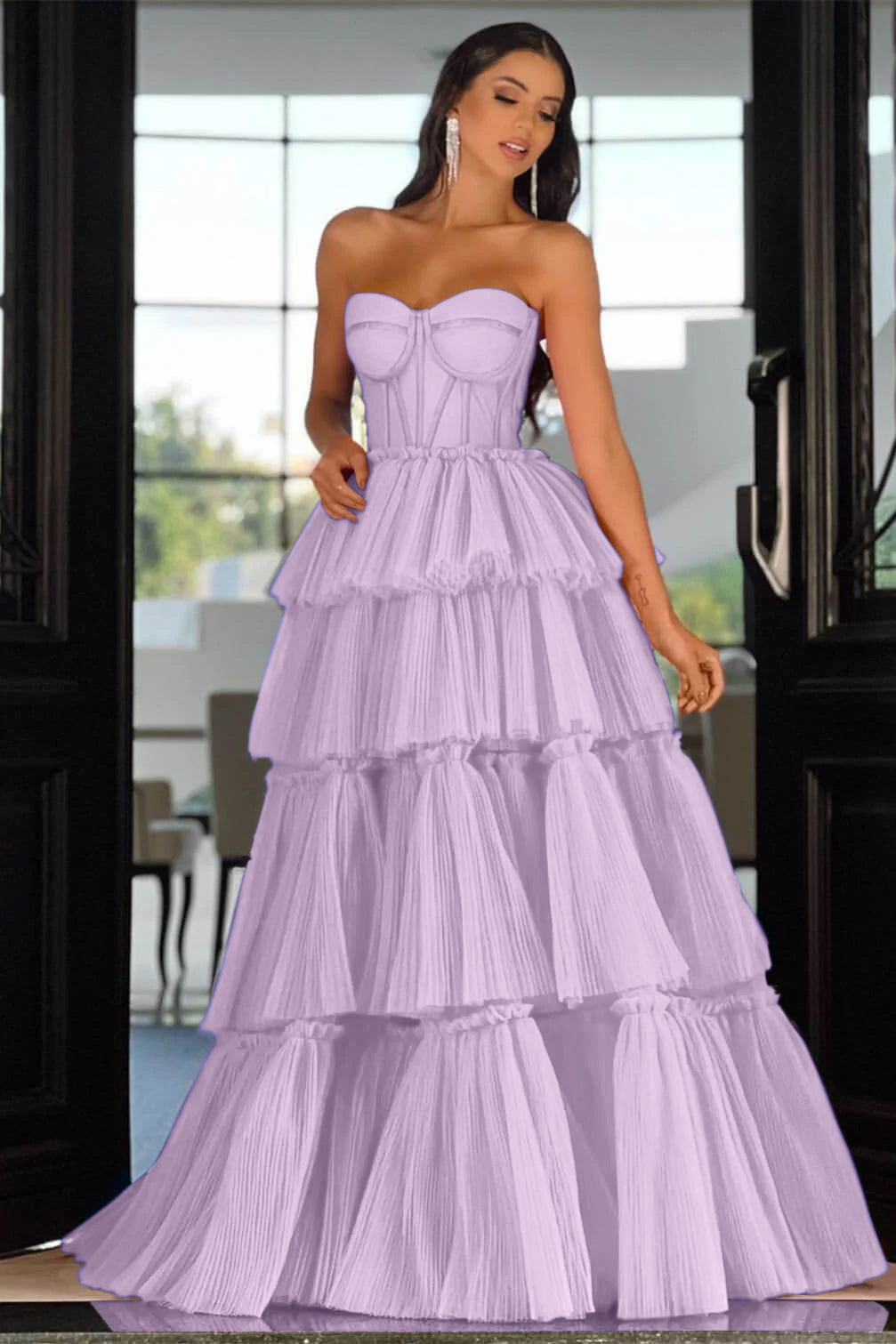 Elegant Sweetheart Strapless Prom Dress Long Sleeveless Layers Hot Pink