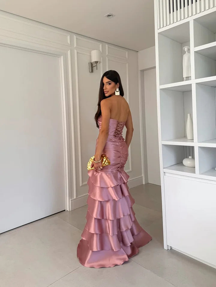 Strapless Sleeveless Mermaid Pleated Evening Dress With Ruffles