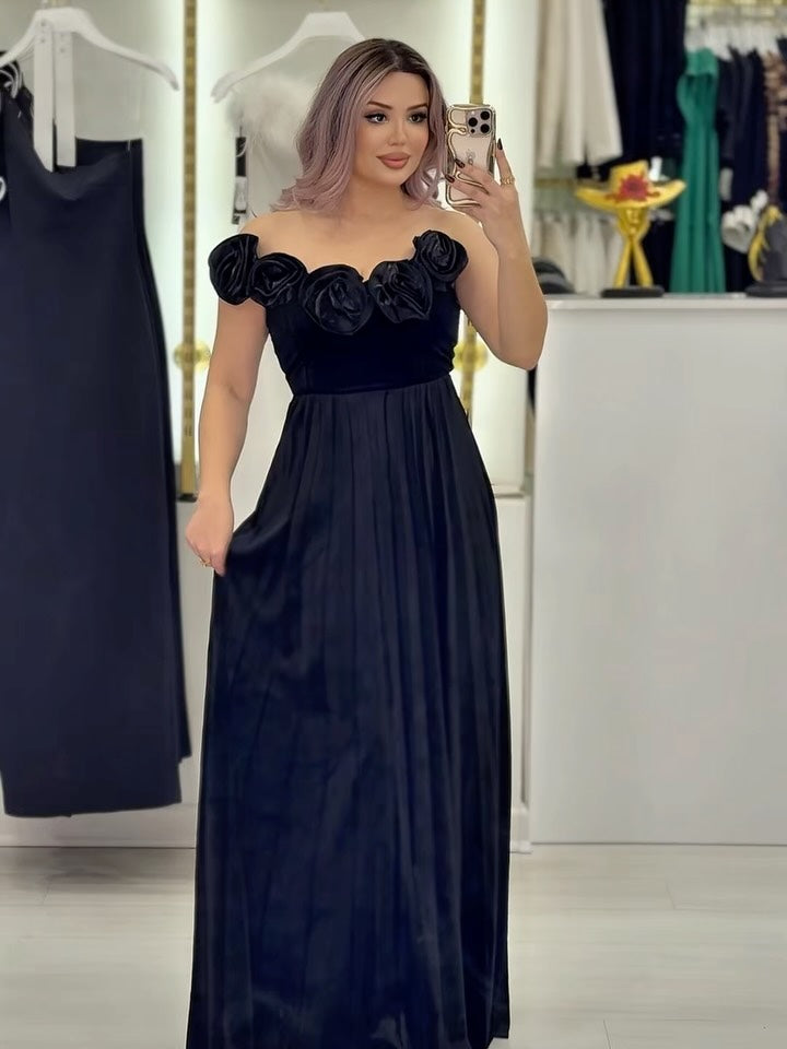 One Shoulder Sleeveless Flowers A-Line Floor-Length Evening Dress