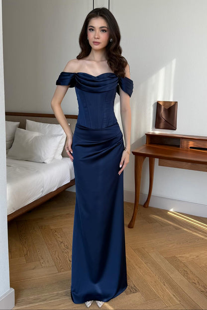 Simple Off the Shoulder Sleeveless Mermaid Evening Dress
