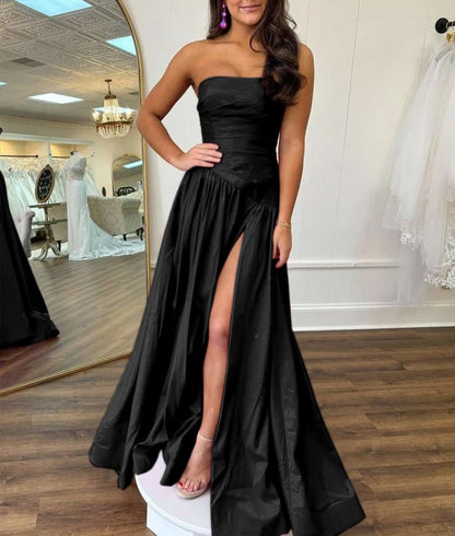 Fuchsia Strapless Taffeta A-line Long Formal Dress