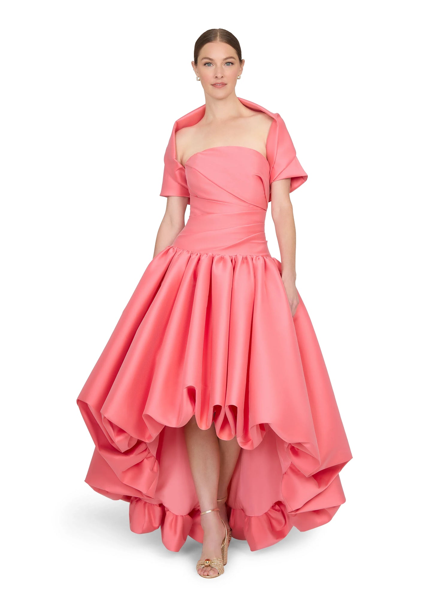 Fashion Half Sleeve Square Neck A-Line Ruffles Tea-Length Prom Dress