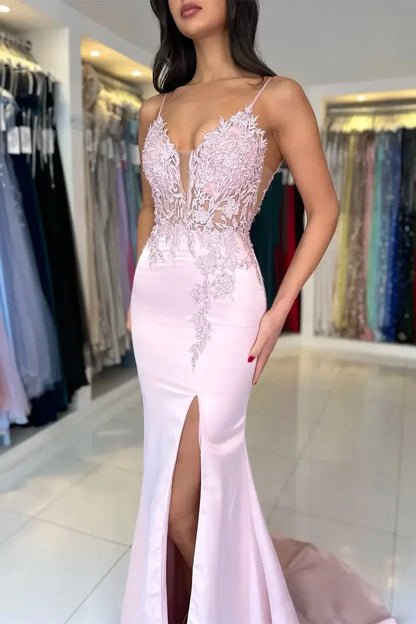Blue Lace Evening Dress Mermaid Long 2026 Prom Dress with high slit