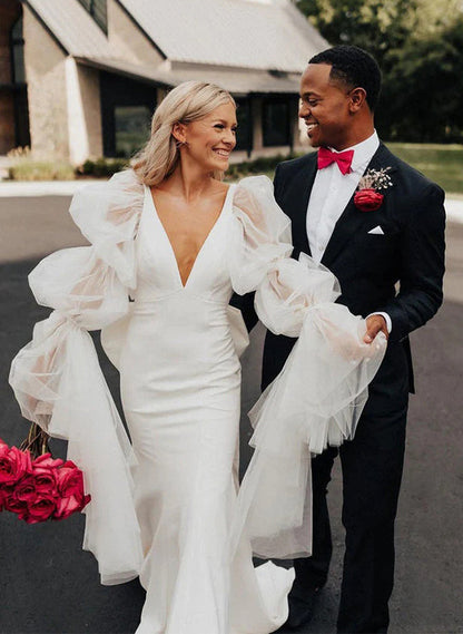 Boho Garden Mermaid Fitted Wedding Dress Open Back Bow