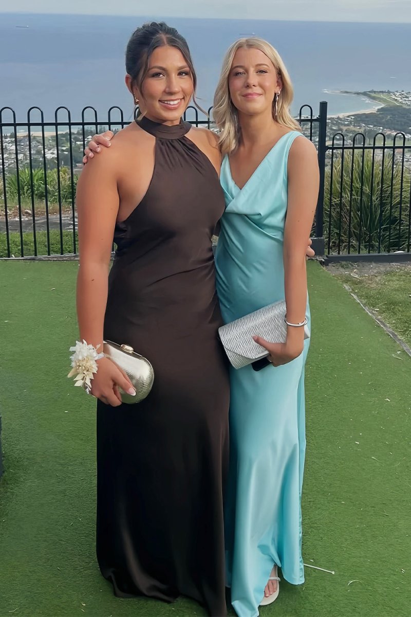 Aqua - One Shoulder Sheath Satin Long Prom Dresses