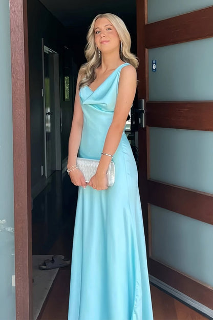 Aqua - One Shoulder Sheath Satin Long Prom Dresses