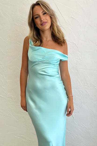 Aqua - One Shoulder Sheath Satin Long Prom Dresses