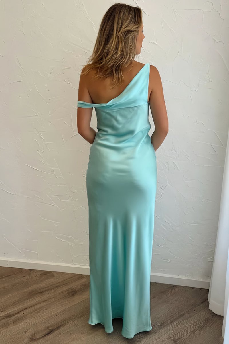 Aqua - One Shoulder Sheath Satin Long Prom Dresses