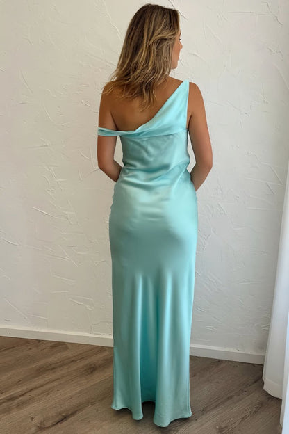Aqua - One Shoulder Sheath Satin Long Prom Dresses