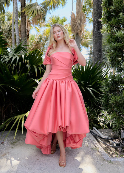 Fashion Half Sleeve Square Neck A-Line Ruffles Tea-Length Prom Dress