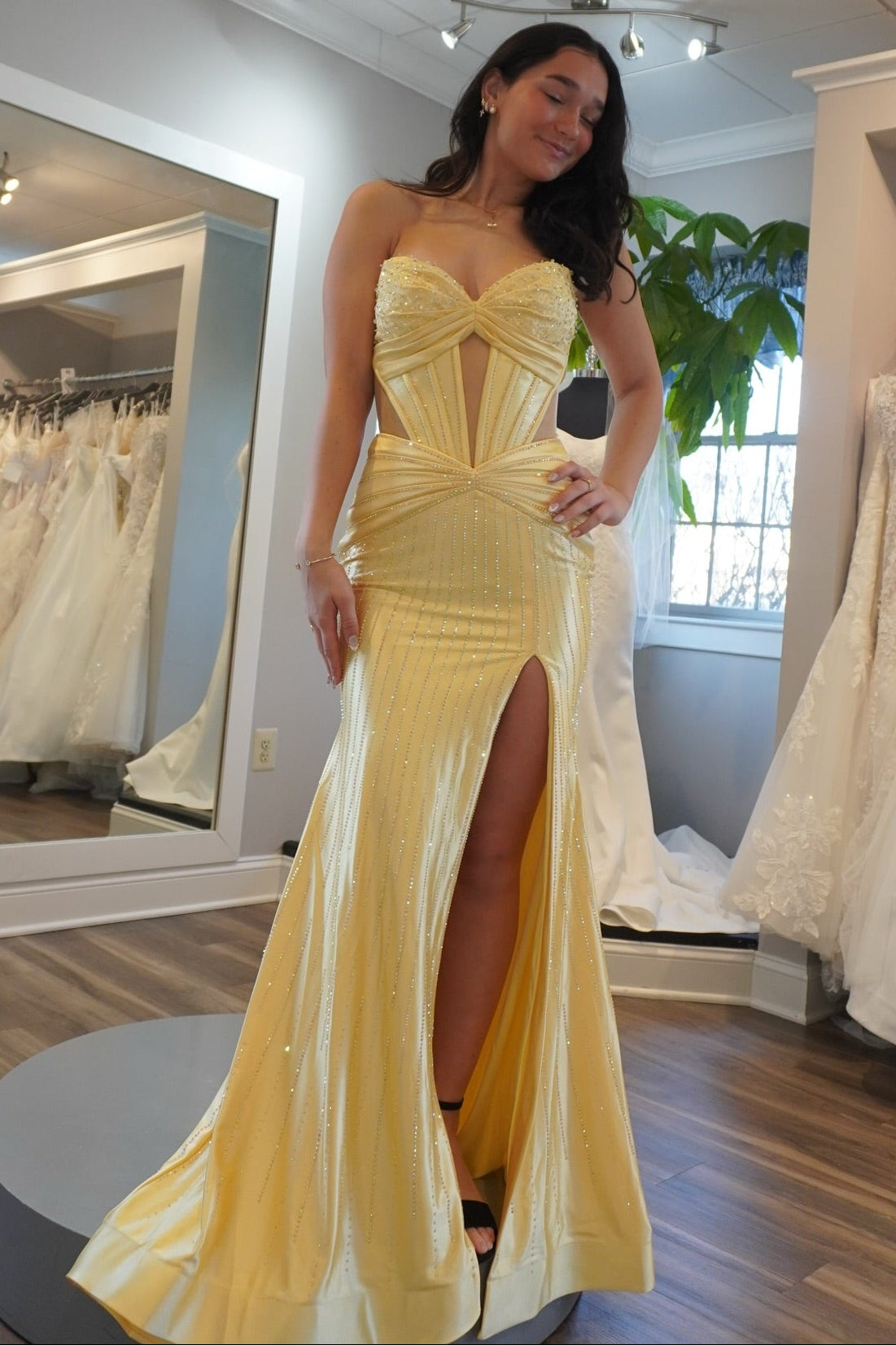 Fashion Sweetheart Sleeveless Sparkle Mermaid Side Slit Prom Dress
