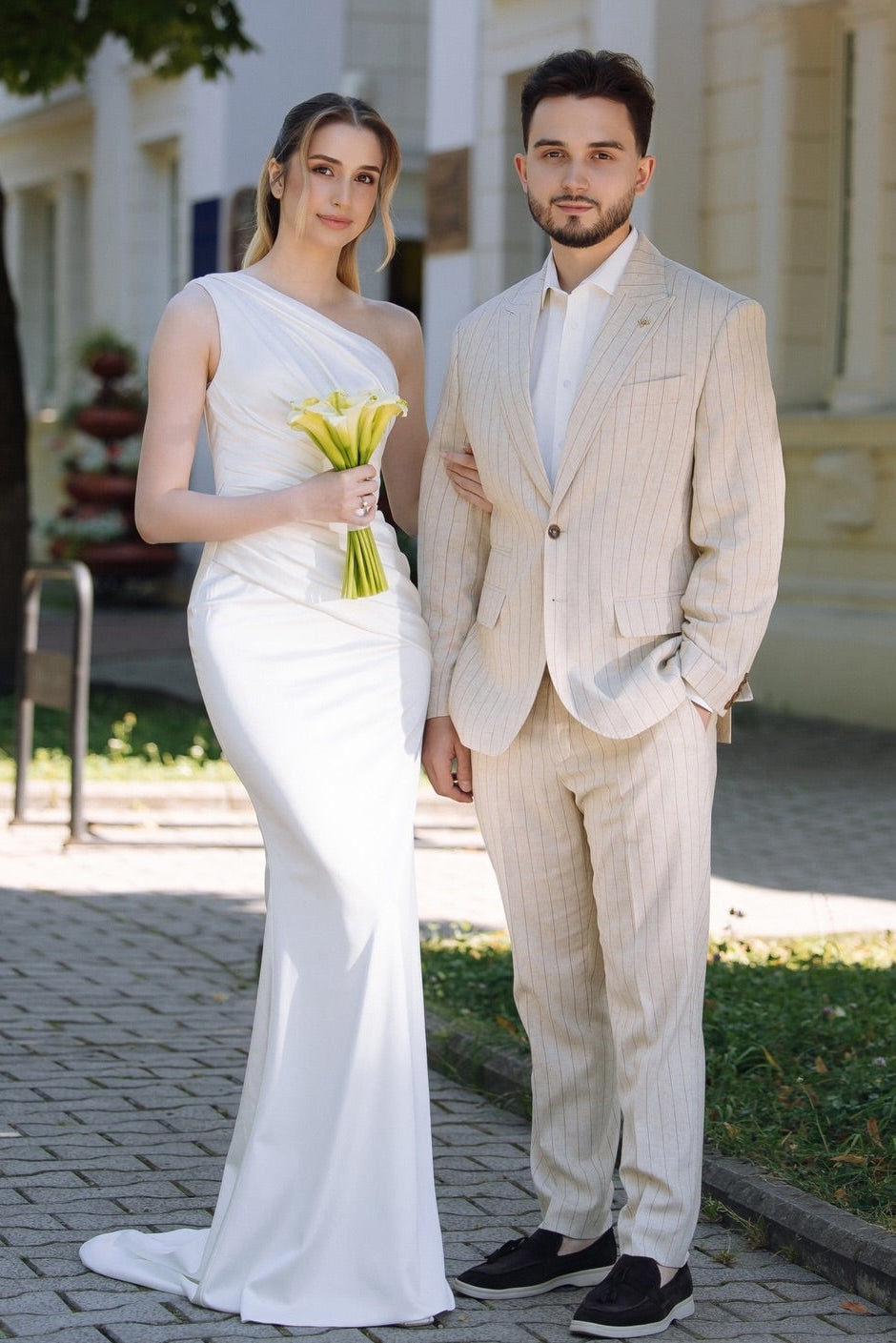 One Shoulder Sleeveless Mermaid Floor-Length Wedding Dress
