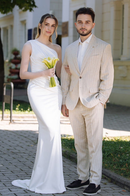 One Shoulder Sleeveless Mermaid Floor-Length Wedding Dress
