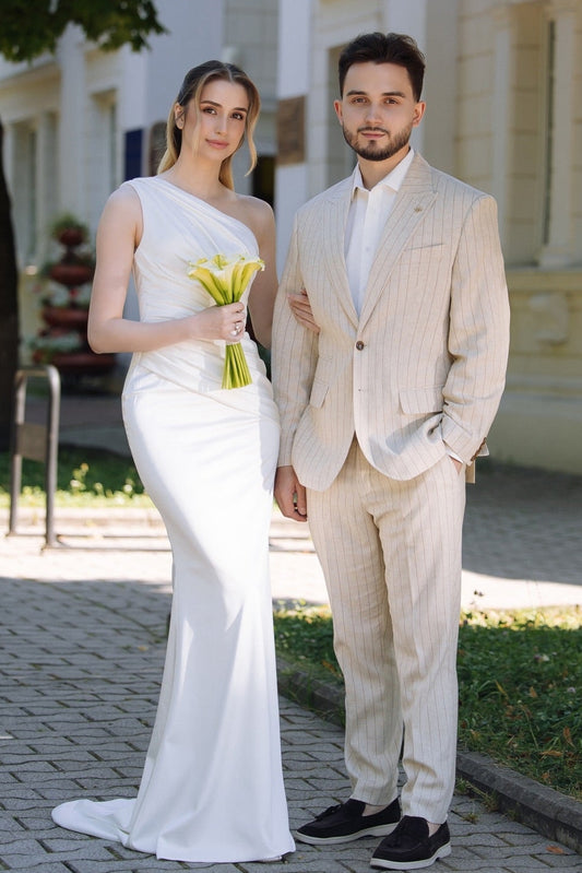 One Shoulder Sleeveless Mermaid Floor-Length Wedding Dress