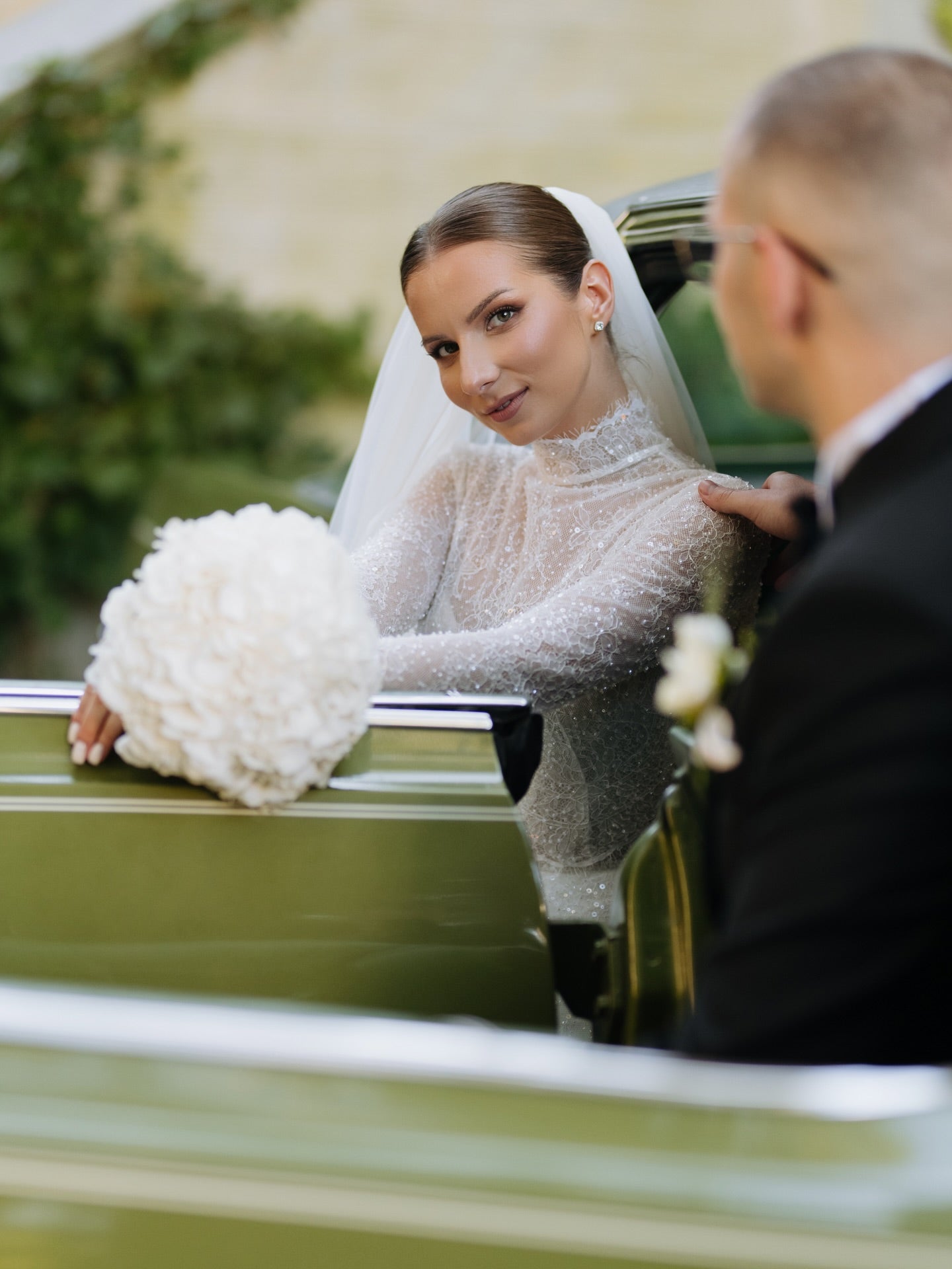 Lace Sparkle High Neck Long Sleeve A-Line Wedding Dress