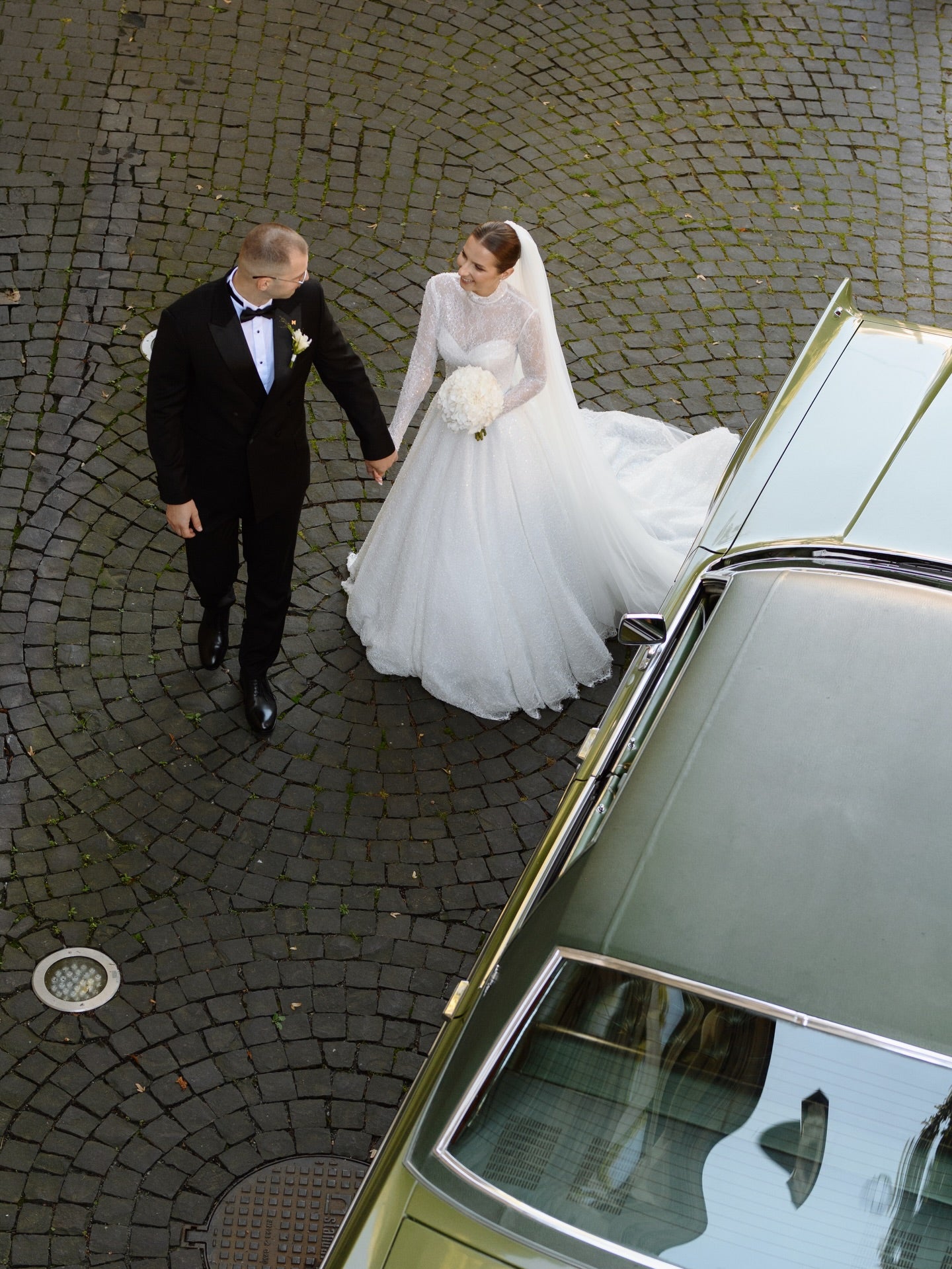 Lace Sparkle High Neck Long Sleeve A-Line Wedding Dress