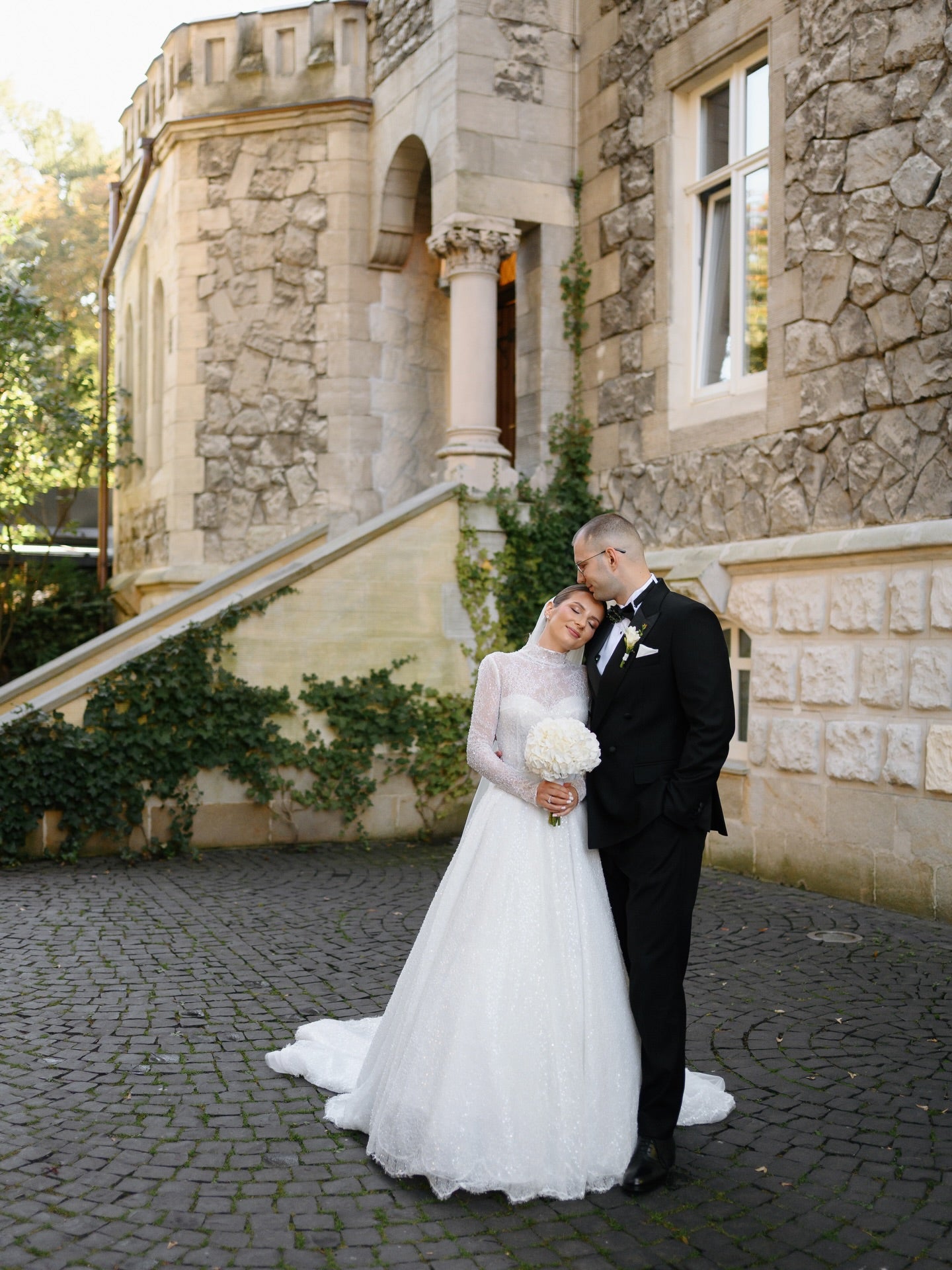 Lace Sparkle High Neck Long Sleeve A-Line Wedding Dress