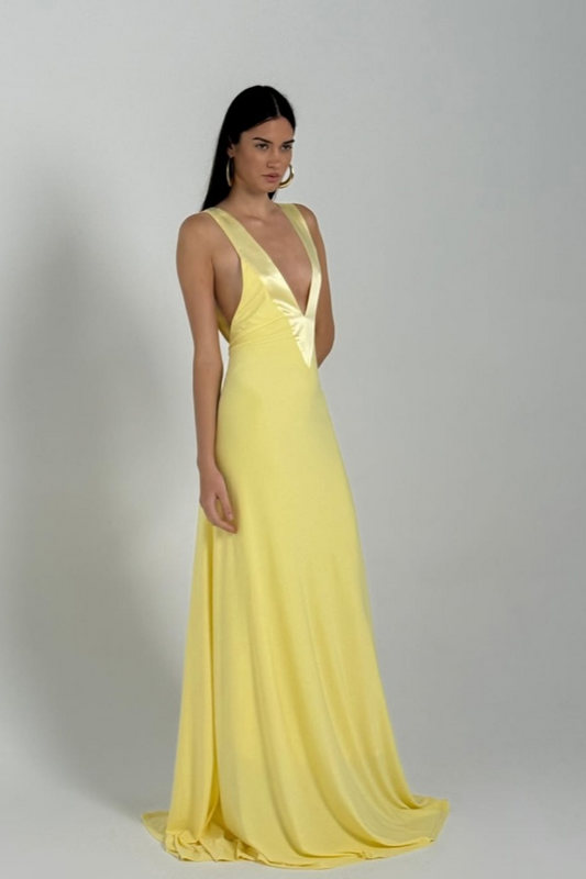 Glamorous Chiffon Daffodil Deep V Neck Sleeveless Sweep Prom Dress