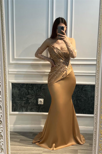 Sweetheart Mermaid Prom Dress With Sequins Pearls Detachable Long Sleeves