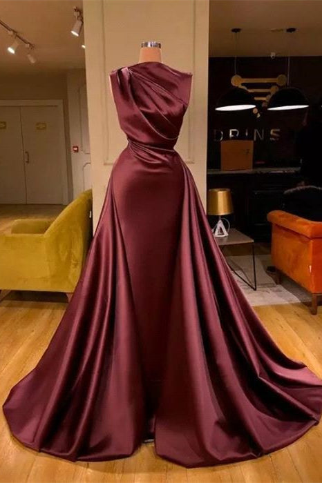Sleeveless Mermaid Burgundy Long Evening Dress With Pleated