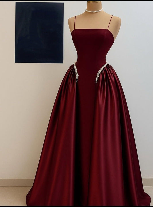 Modest A Line Spaghetti Straps Burgundy With Beads For Women Party Dress Long Formal Prom Dresses 22th Birthday Outfits AB1398