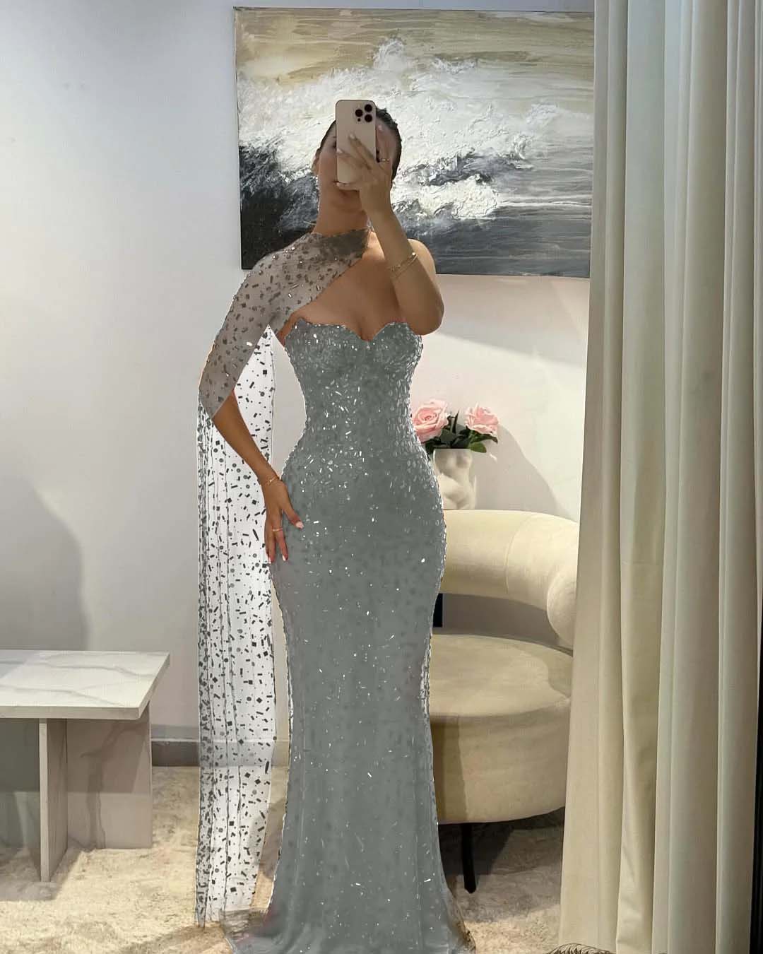 Tulle V-Neck Strapless Sleeveless Long Mermaid Prom Dress With Sequins And Ruffles