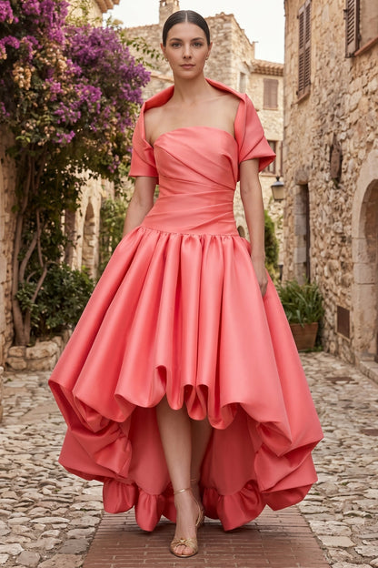 Fashion Half Sleeve Square Neck A-Line Ruffles Tea-Length Prom Dress