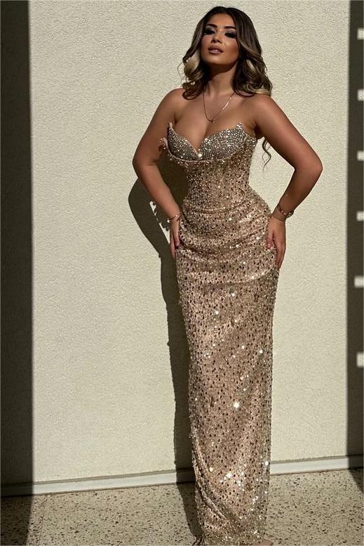 Sweetheart Beaded Sequins Sparkle Sleeveless Mermaid Prom Dress
