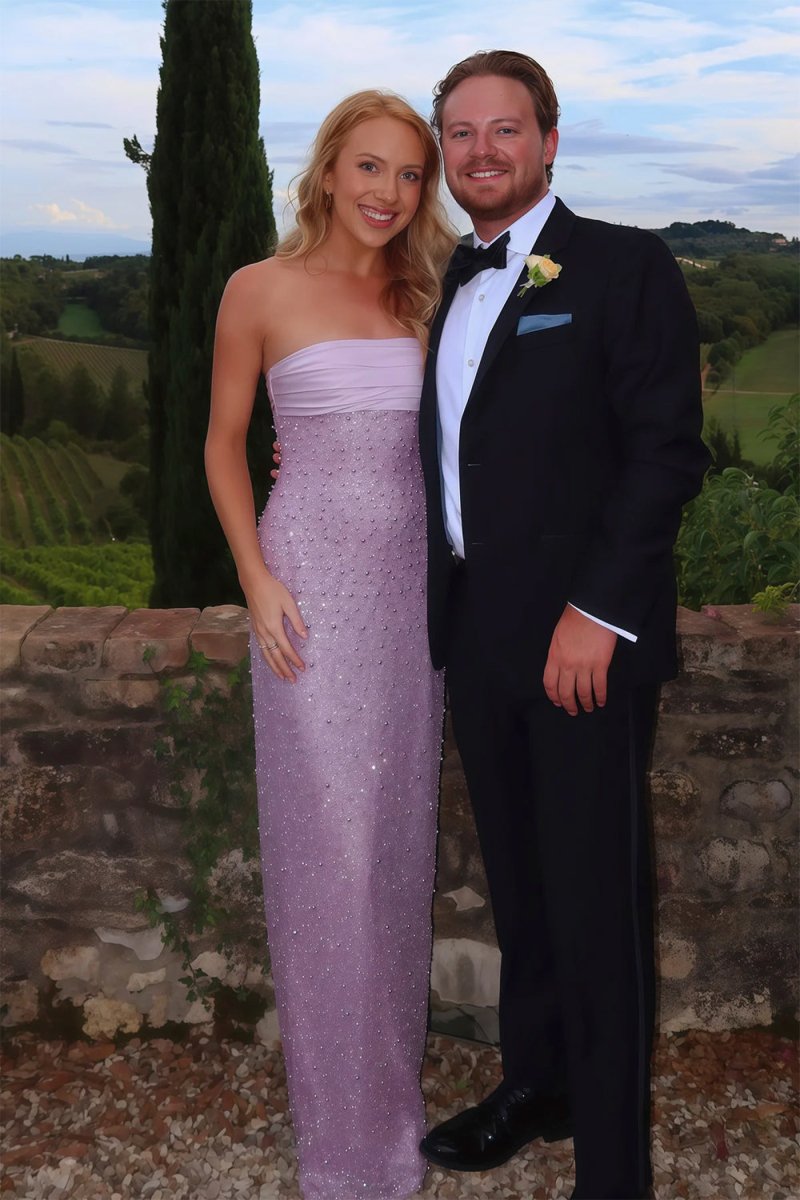 Lilac - Strapless Mermaid Sequined Pleated Long Prom Dresses With Pearls
