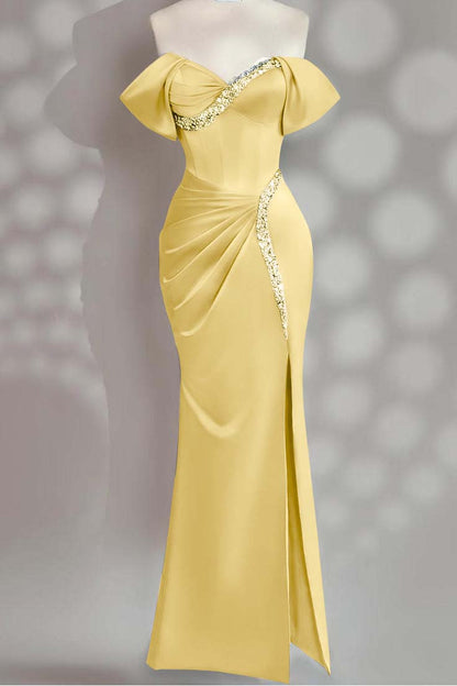 Sleeveless Off the Shoulder Long Mermaid Prom Dress With Beading
