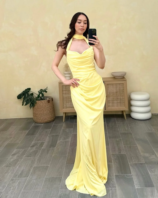 Halter Sleeveless Sweetheart Long Mermaid Prom Dress With Pleated