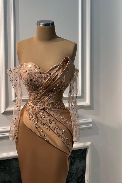 Sweetheart Mermaid Prom Dress With Sequins Pearls Detachable Long Sleeves