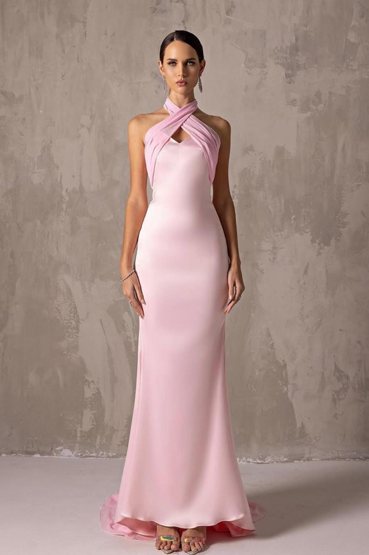 Charming Halter Sleeveless Long Mermaid Prom Dress With Pleated