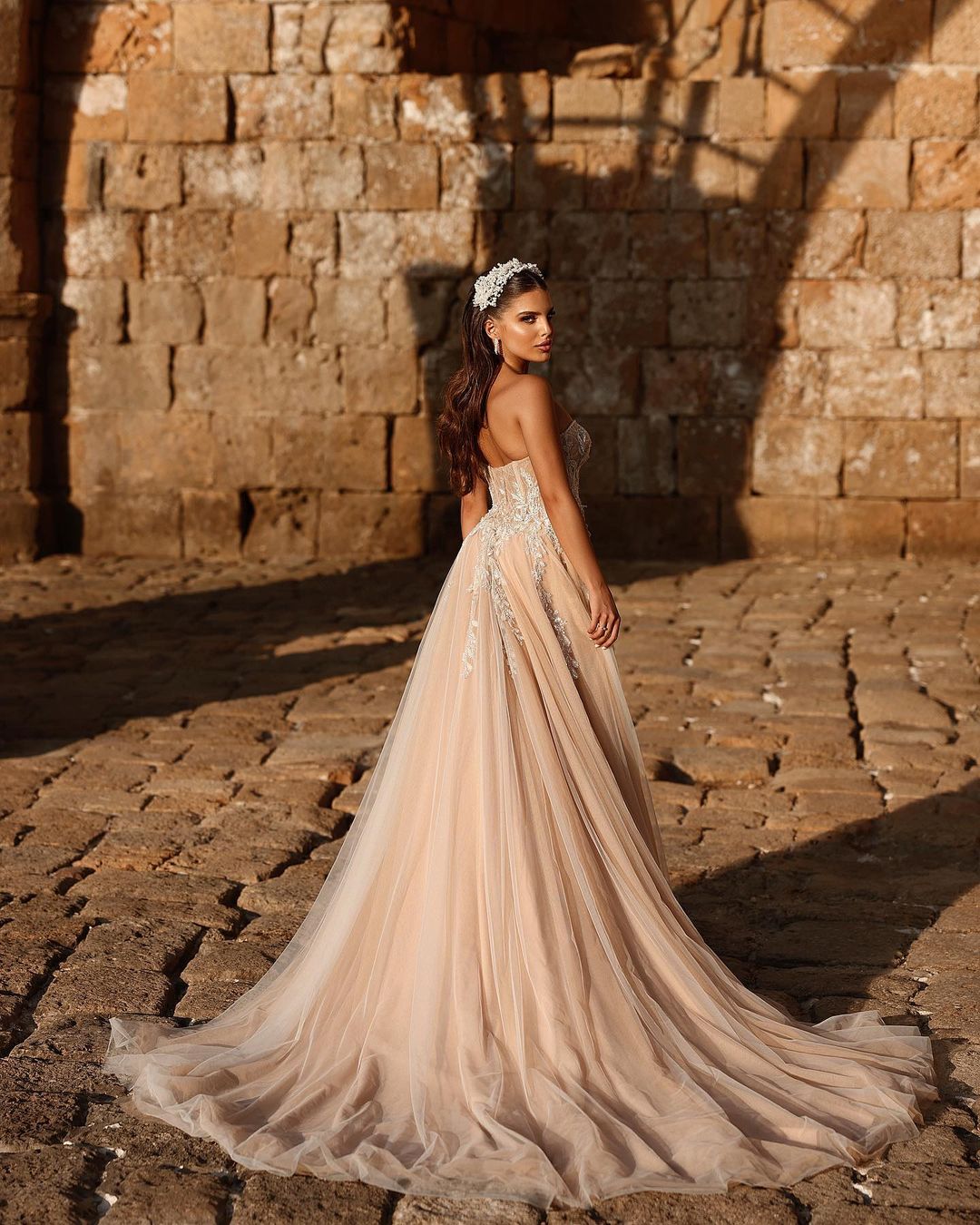 Elegant Sweetheart Long Glitter Lace Wedding Dress Long Slit