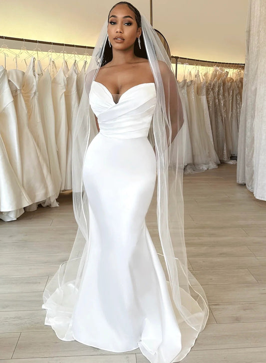 Elegant Sweetheart Mermaid Fitted Wedding Dresses Satin Simplified
